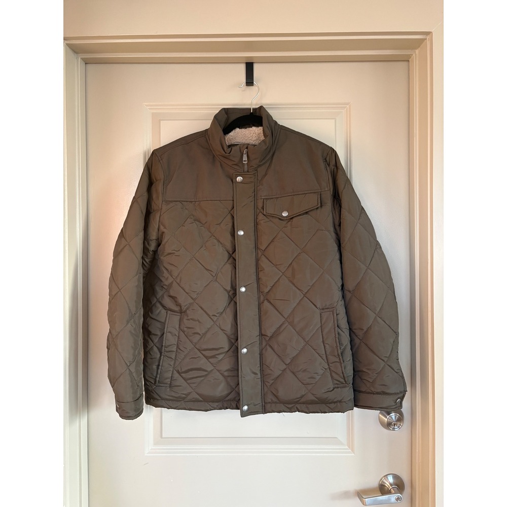 Cole Haan Signature Faux Sherpa Lined Diamond Quilted Jacket Men's S Olive